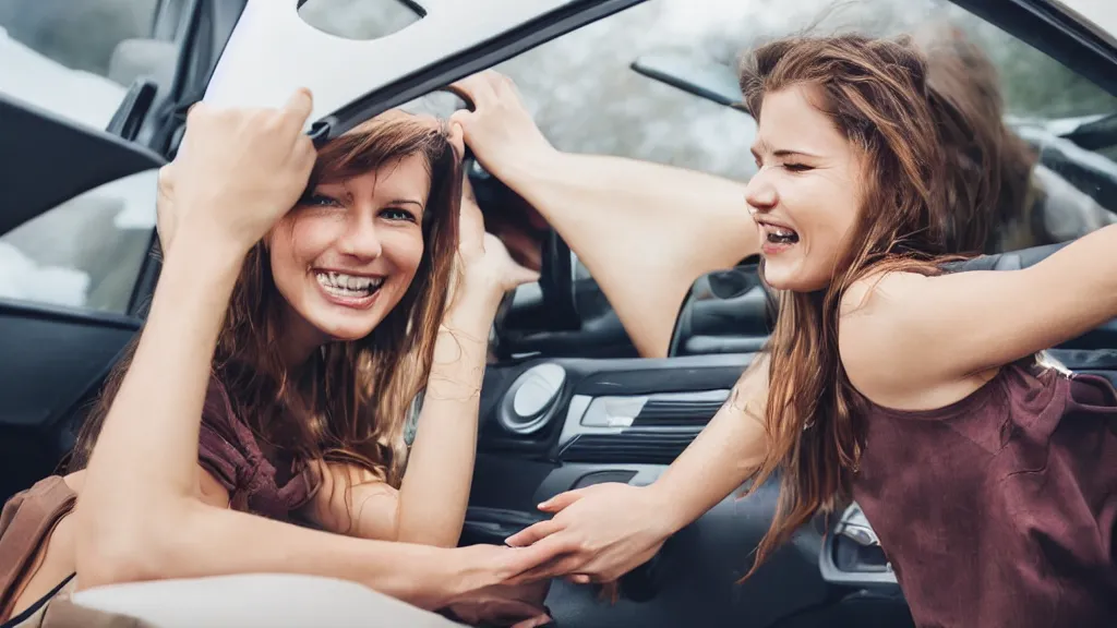 Image similar to woman eating a car