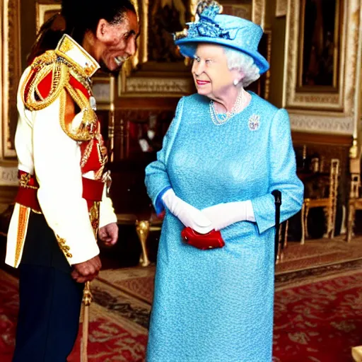 Image similar to the queen of england queen elizabeth the second meeting bob marley at windsor castle, photos by the royal photographers