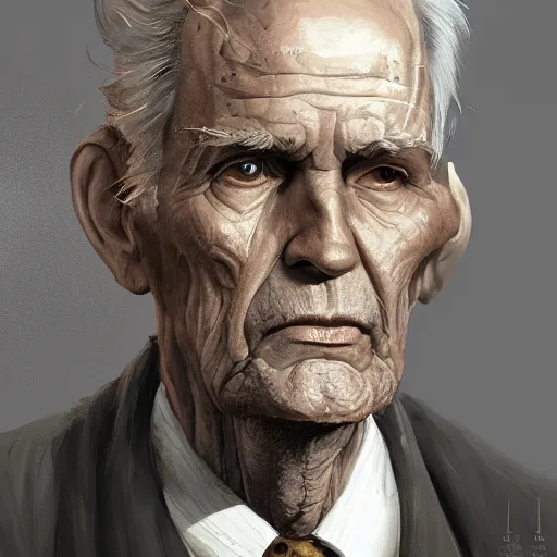 Image similar to a painted portrait of a tall old man in a golden suit, D&D, sci-fi, elegant, hopeful, muscular, highly detailed, digital painting, artstation, concept art, smooth, sharp focus, illustration