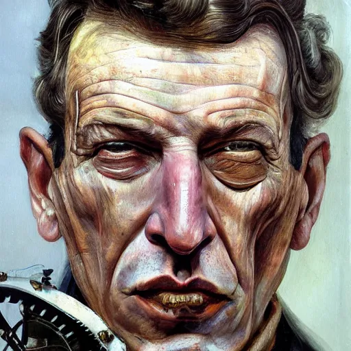 Image similar to high quality high detail painting by lucian freud, hd, portrait of steampunk man, photorealistic lighting