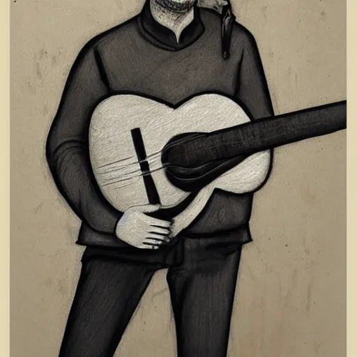 Image similar to an _ extremely _ detailed _ masterpiece _ grunge _ drawing _ of _ a rebetiko bouzouki player _ in _ the _ style _ of _ richard _ avedon