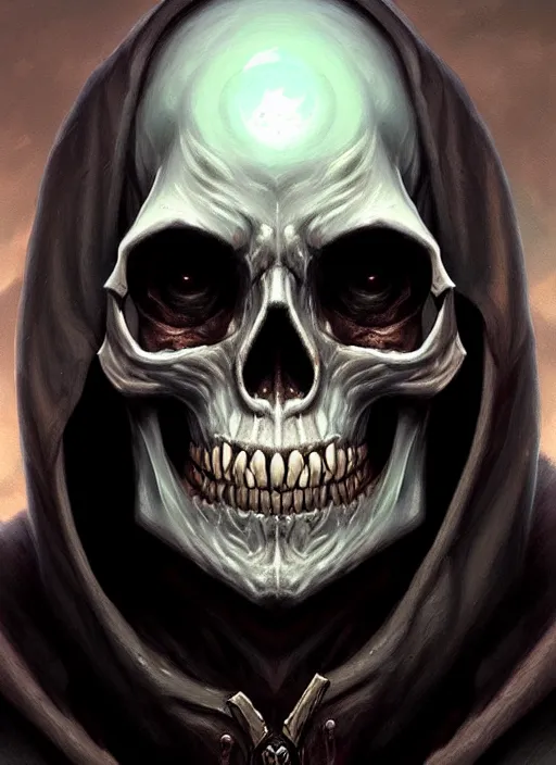 Image similar to a _ fantasy _ style _ portrait _ painting _ of skull head lich, dnd, wicked, oil _ painting _ unreal _ 5 _ daz. _ rpg _ portrait _ extremely _ detailed _ artgerm _ greg _ rutkowski _ greg