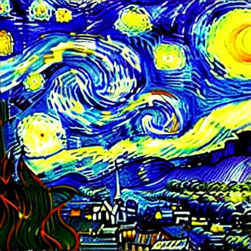 Prompt: Starry Night by Van Gogh as a photograph, hyper-realistic