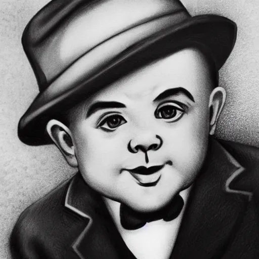 Image similar to Al Capone as a 2 year old, photorealistic