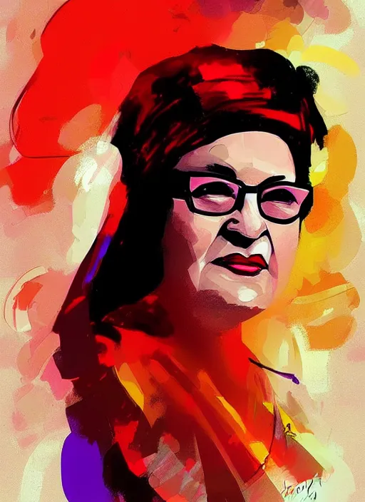 Image similar to portrait of oum khalthoum digital painting, artstation by bill sienkiewicz