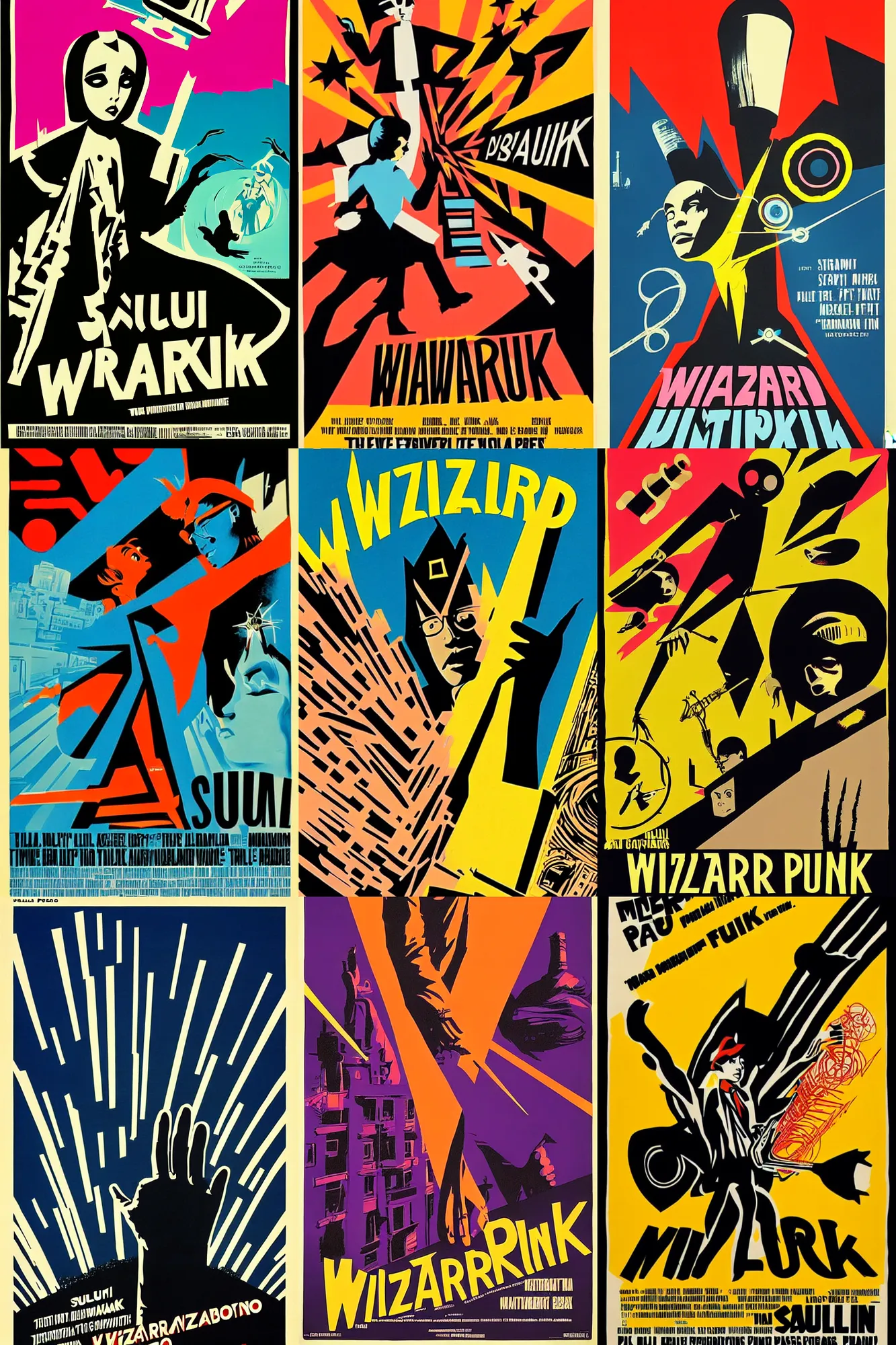 Prompt: wizardpunk movie poster film by saul bass