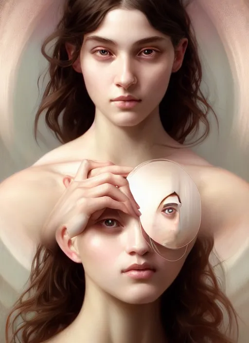 Prompt: symmetry!! portrait of young woman cursed with ever - increasing physical and mental perfection, slice - of - life, realism, perfect face!! intricate, elegant, highly detailed, digital painting, artstation, concept art, smooth, sharp focus, illustration, art by artgerm and greg rutkowski and alphonse mucha