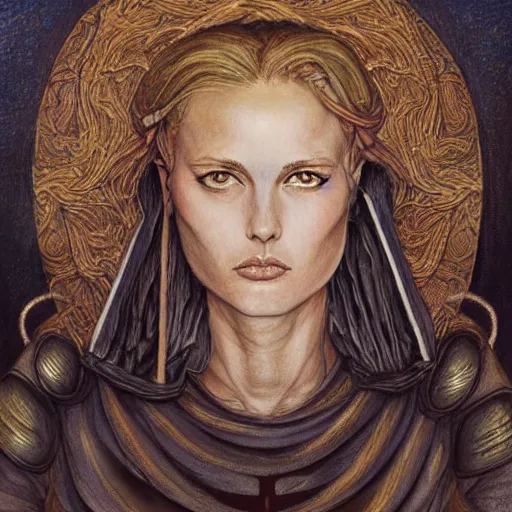 Prompt: most beautiful portrait jeanne d'arc in the style of william blake, terese nielsen, detailed, intricate, beautiful faces, steve argyle, loss of sanity, silk brethren, keen dusk sea pastoral fantastic reality