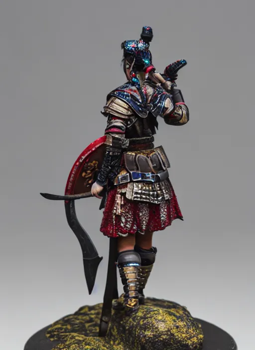 Prompt: Product Introduction Photos, 4K, Full body, 80mm resin detailed miniature of a warrior girl, view from behind