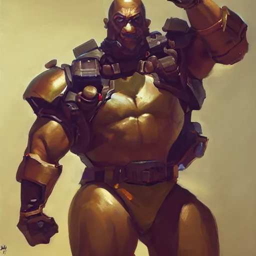 Image similar to greg manchess portrait painting of fully armored and armed the foundation aka dwayne the rock as overwatch character, medium shot, asymmetrical, profile picture, organic painting, sunny day, matte painting, bold shapes, hard edges, street art, trending on artstation, by huang guangjian, gil elvgren, ruan jia, greg rutkowski, gaston bussiere