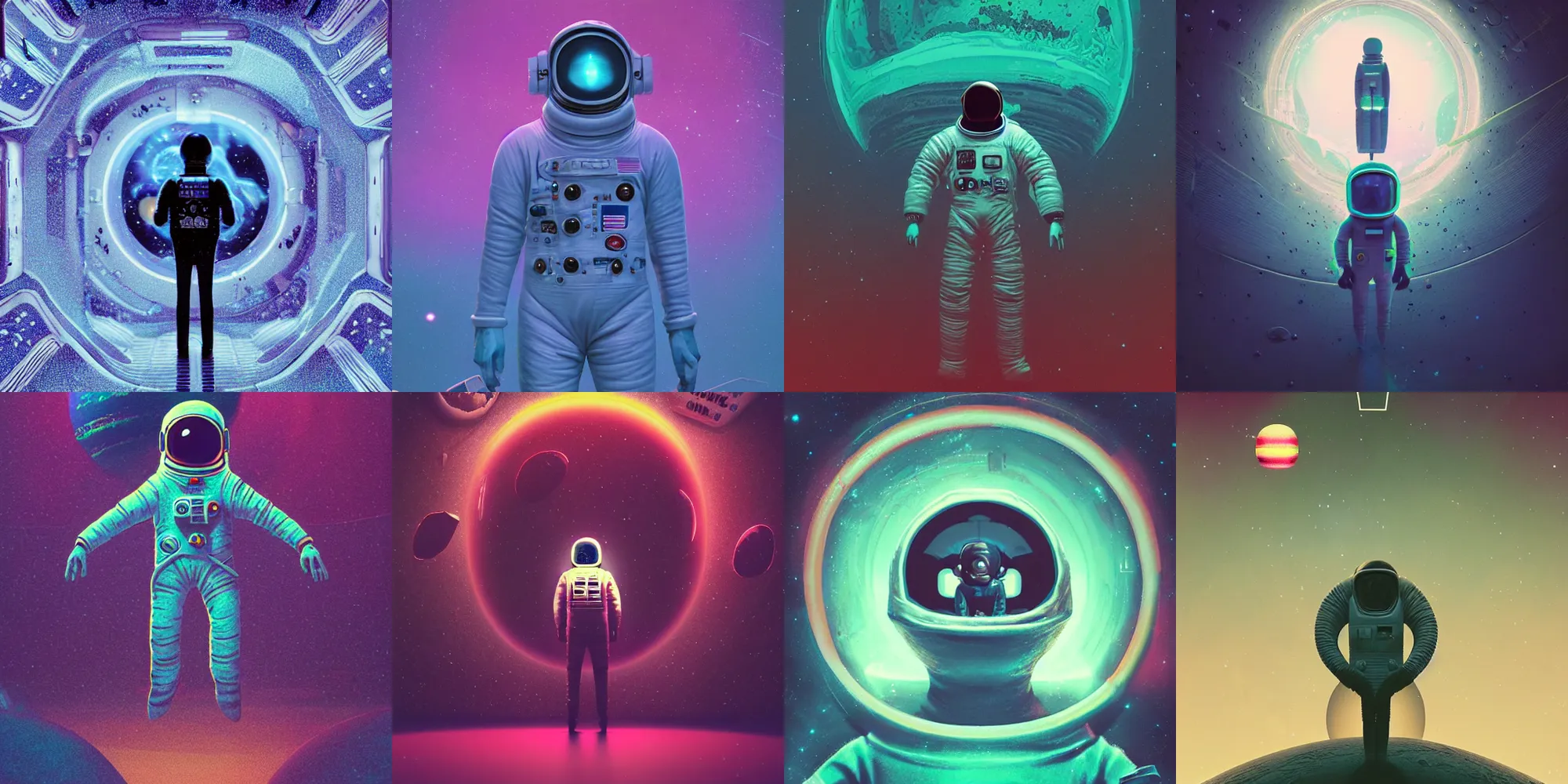 Prompt: lonely astronaut, horror poster 9 0 s, cosmic horror, abstract, ghostly, arcade, duotone, poltergeist, lets get weird, intricate, elegant, highly detailed, smooth, sharp focus, raytracing, unreal engine 5, art by beeple and mike winkelmann, ultraviolet colors,