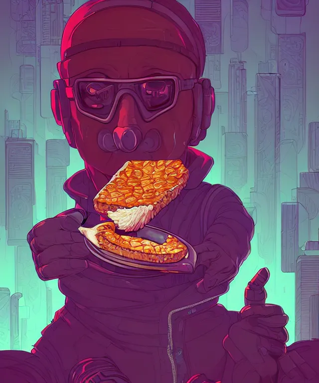 Image similar to a portrait of an anthropomorphic cyberpunk ferret eating pie, cyberpunk!, fantasy, elegant, digital painting, artstation, concept art, matte, sharp focus, illustration, art by josan gonzalez