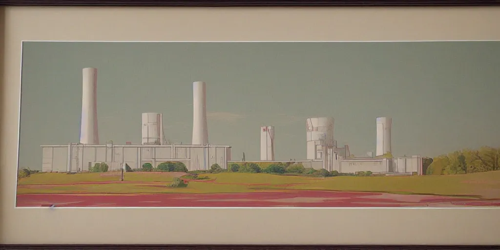 Prompt: a high quality architectural pastel of art deco atomic power station, unframed, no frame