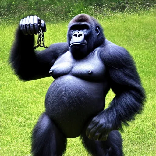 Image similar to gorilla with chainguns for arms