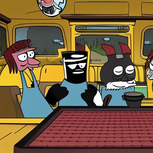 Image similar to the regular show in wafflehouse