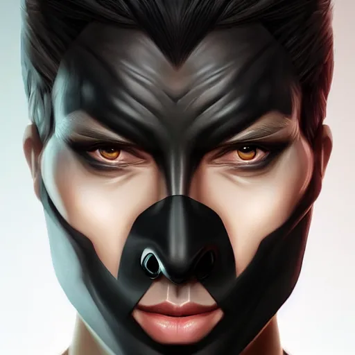 Image similar to man wearing black fabric mask, highly detailed face, character art portrait, deviantart artstation, by artgerm