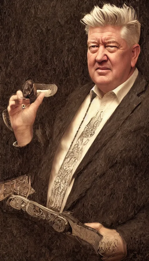 Image similar to david lynch as fat drunk tavern owner, fame of thrones, warhammer, fibonacci, sweat drops, intricate fashion clothing, insane, intricate, highly detailed, surrealistic, digital painting, artstation, concept art, smooth, sharp focus, illustration, unreal engine 5, 8 k, art by artgerm and greg rutkowski and alphonse mucha