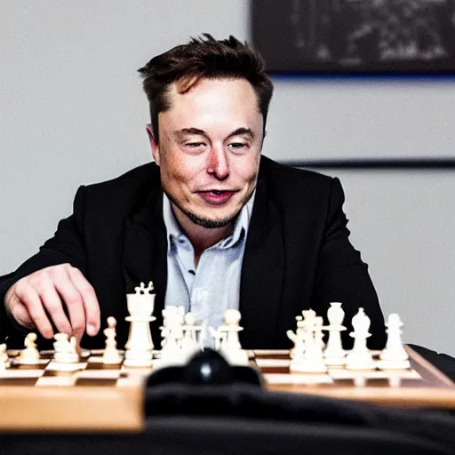 Prompt: photo of elon musk playing chess