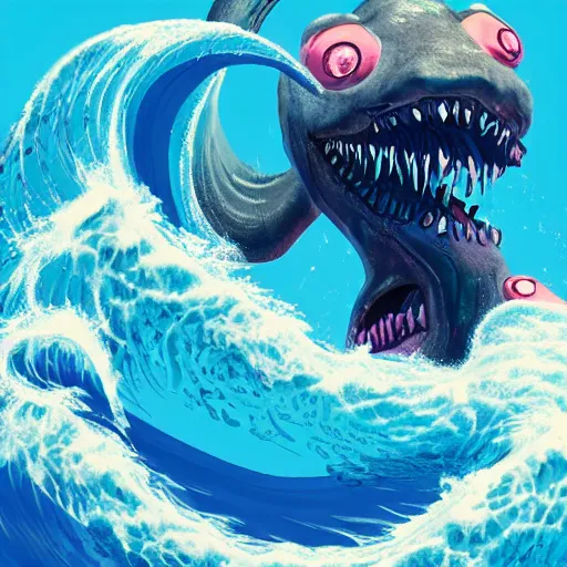 Prompt: a terrifying anthropomorphic wave monster, 1 2 0 mm, super high resolution