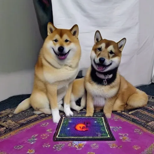 Prompt: photo of a shiba inu leading an occult ritual