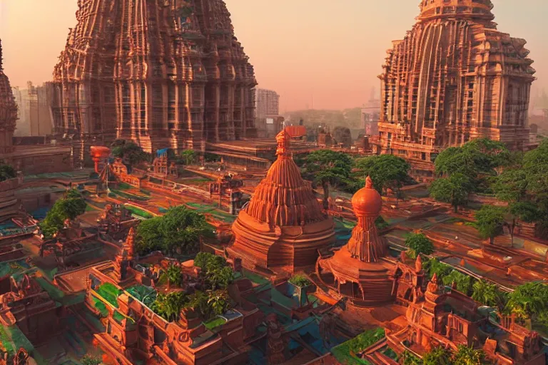 Prompt: high quality 3 d dreamscape! mumbai with biomorphic hanuman head building, kalighat highly detailed, unreal engine cinematic smooth, stephen shore & john j. park, soft morning light, wide shot, high angle, uhd 8 k, deep focus