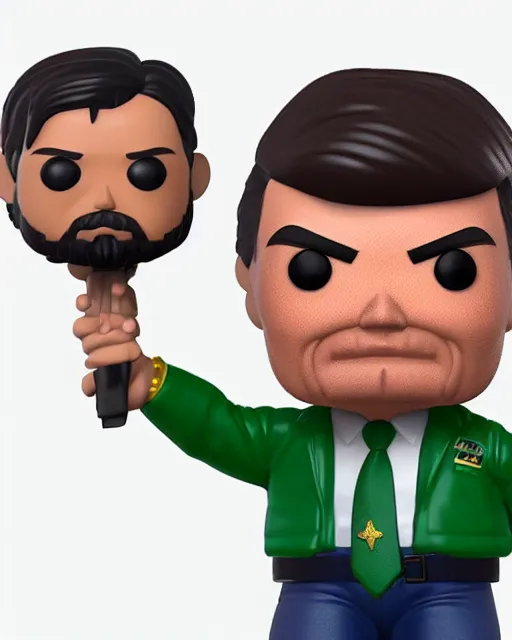 Image similar to full body 3d render of Jair Bolsonaro as a funko pop, studio lighting, white background, blender, trending on artstation, 8k, highly detailed