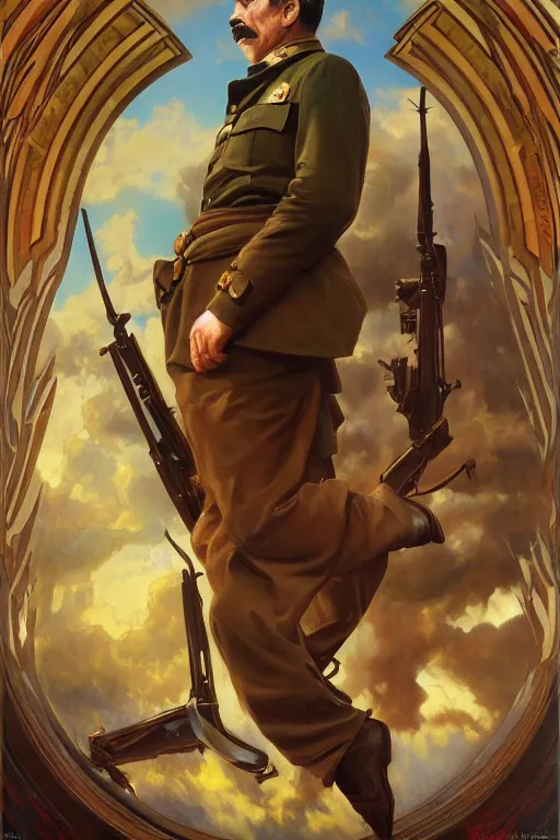 Image similar to joseph stalin propaganda, detailed, 8 k, trending on artstation, smooth, sharp focus artwork by mark arian, artgerm, mark keathley, greg rutkowski and alphonse mucha