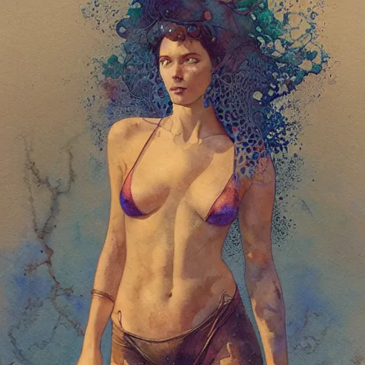 Image similar to watercolor painting of a female figure body, no blur, 4 k resolution, ultra detailed, style of carlos schwabe, dariusz zawadzki, tom bagshaw, tom bagshaw, ismail inceoglu, robert mccall