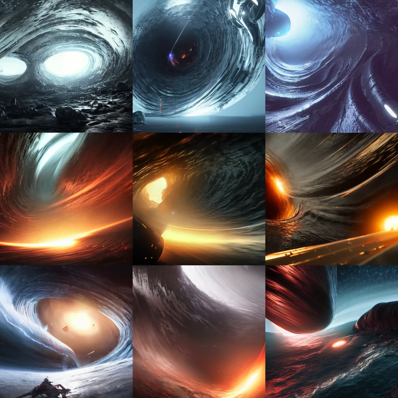 Prompt: wave 3 beta testers getting sucked into an AI black hole, trending on Artstation, 8k, photorealistic, hyper detailed, unreal engine 5, IMAX quality, cinematic, epic lighting, in the style of Greg Rutkowski