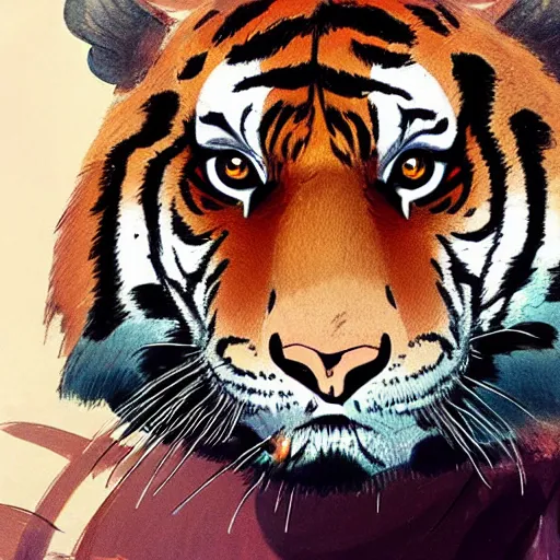 Image similar to a tiger wearing a dress, illustration concept art anime key visual trending pixiv fanbox by wlop and greg rutkowski and makoto shinkai and studio ghibli and kyoto animation symmetrical facial features