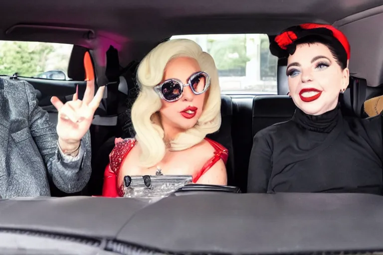 Image similar to lady gaga and judy garland carpool karaoke