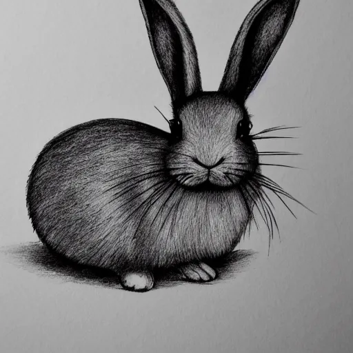 Image similar to soft and velvety ink drawing of a cute rabbit with a fine composition, 8 k