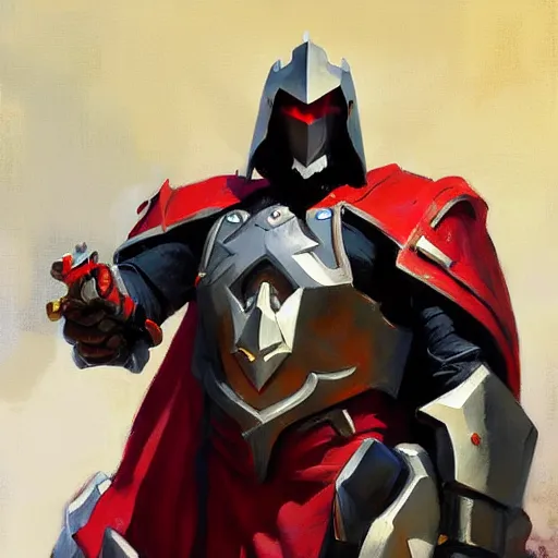 Image similar to greg manchess portrait painting of armored overlord momon with red cloak as overwatch character, medium shot, asymmetrical, profile picture, organic painting, sunny day, matte painting, bold shapes, hard edges, street art, trending on artstation, by huang guangjian and gil elvgren and sachin teng