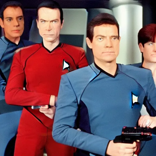 Image similar to the cast of Star Trek Next Generation as characters in Nintendo 64's GoldenEye 007