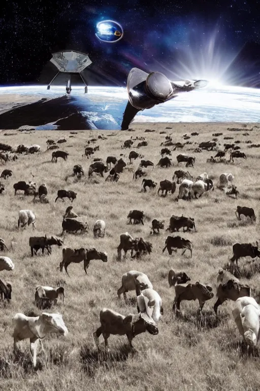 Prompt: space cattle herd