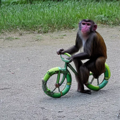 Prompt: a monkey riding a bike by winkelmann