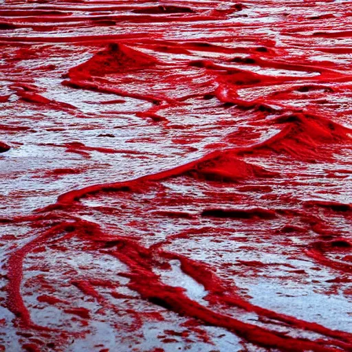 Image similar to image of a river of blood flowing near pyramids