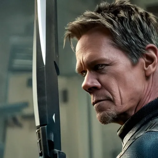 Image similar to film still of Kevin Bacon as Hawkeye in Avengers Endgame