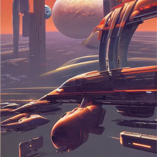 Image similar to science - fiction novel cover art by peter elson, syd mead, detailed, cinematic,