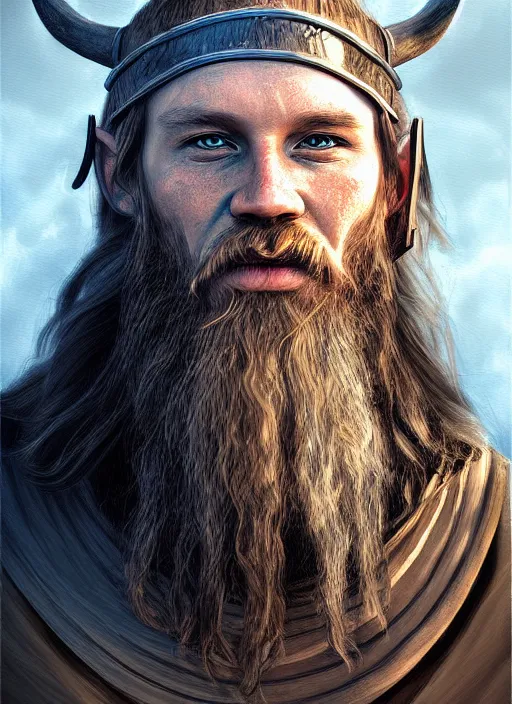 Prompt: viking looking tired, portrait, dramatic light, fierce, digital painting