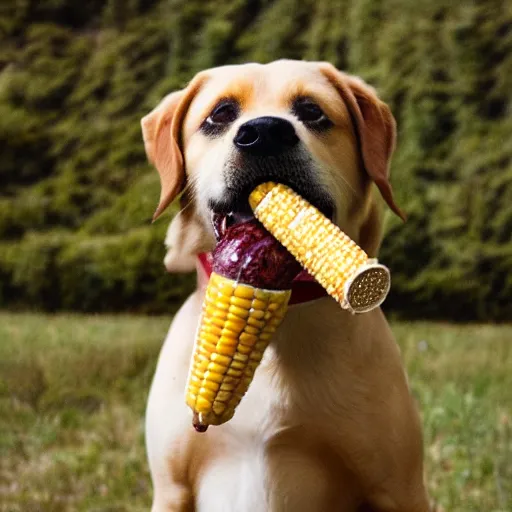 Prompt: a dog with a corn cob pipe in its mouth, award winning nature photography