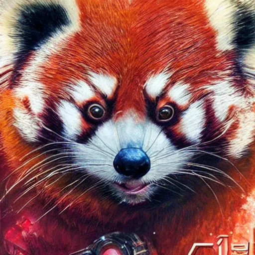 Image similar to red panda as a realistic scifi cyberpunk character, closeup portrait art by donato giancola and greg rutkowski, vintage retro scifi, realistic face, digital art, trending on artstation, symmetry!!!