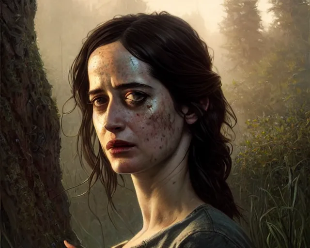 Image similar to highly detailed portrait of eva green, in the last of us, stephen bliss, unreal engine, fantasy art by greg rutkowski, loish, rhads, ferdinand knab, makoto shinkai and lois van baarle, ilya kuvshinov, rossdraws, tom bagshaw, global illumination, radiant light, detailed and intricate environment