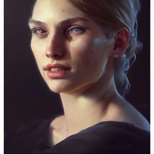 Image similar to a portrait painting of julia dietze in the oil painting unreal 5 daz. rpg portrait, extremely detailed artgerm greg rutkowski alphonse mucha vladimir volegov