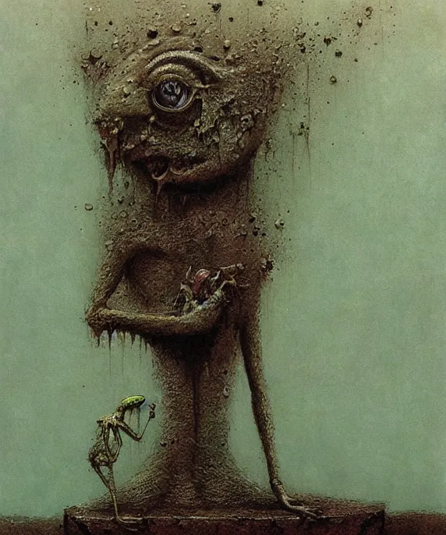 Image similar to bloody Kermit the frog megalophobia by Beksinski, macro