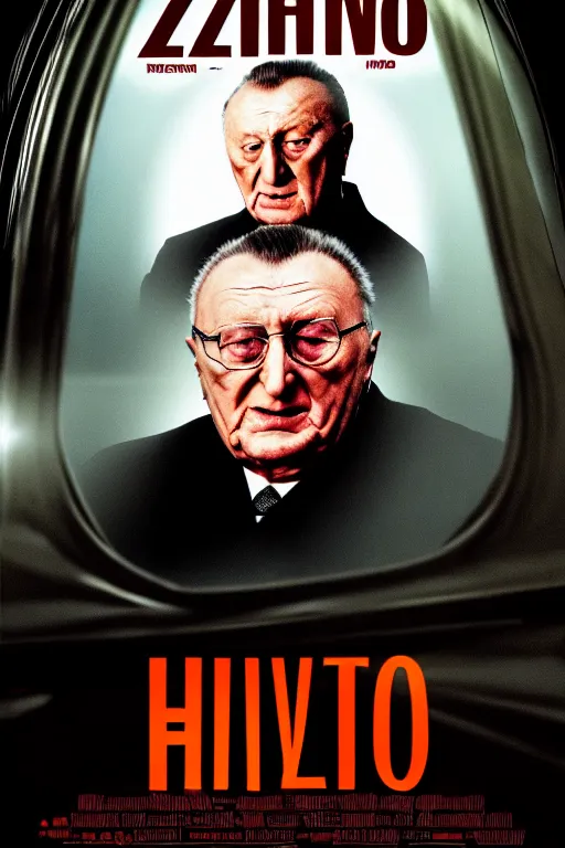 Image similar to movie poster, zhirinovsky in hell, scary poster in color, poster in 4 k