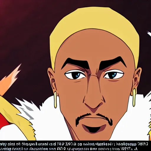 Image similar to Tupac Shakur, screenshot from a 2012s anime