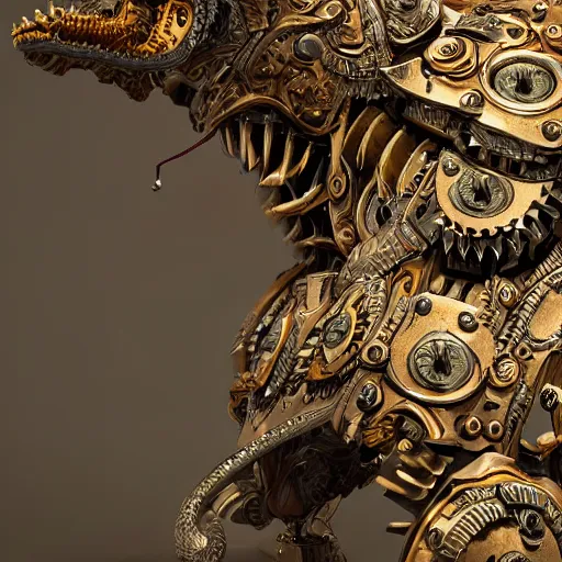 Prompt: A biomechanical ornate wolf made of engraved full plate armor and gears, Macro shot by Justin Gerard, unreal engine, physically based rendering