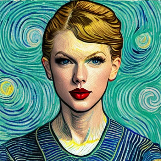 Prompt: portrait of taylor swift, mashup between mc escher and vincent van gogh