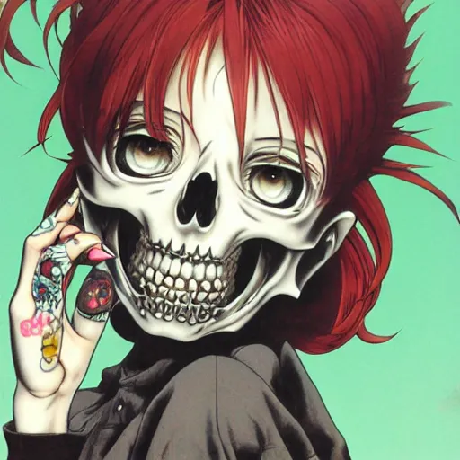 Image similar to anime manga akira portrait of a girl skull face detailed highres 4k by Trevor Brown and James Jean pop art nouveau